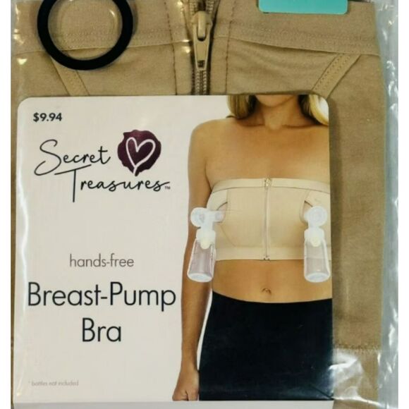 Hands Free Bra Ladies Beige Sz Small Secret Treasures Nursing Pump Bra NEW - Picture 2 of 4